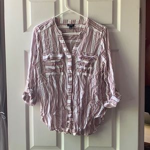 White and Maroon Striped Button up